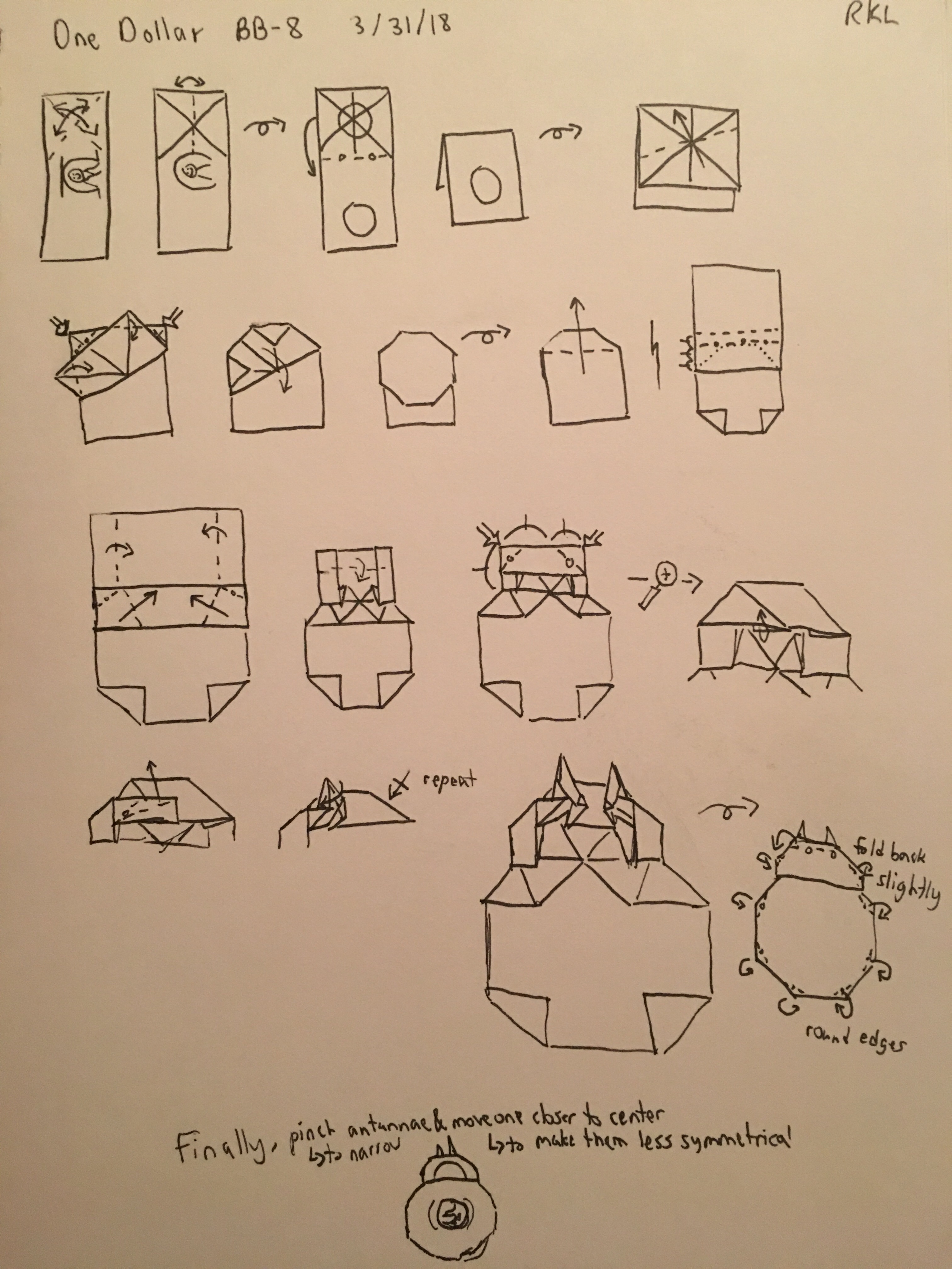 Diagrams for dollar origami BB-8