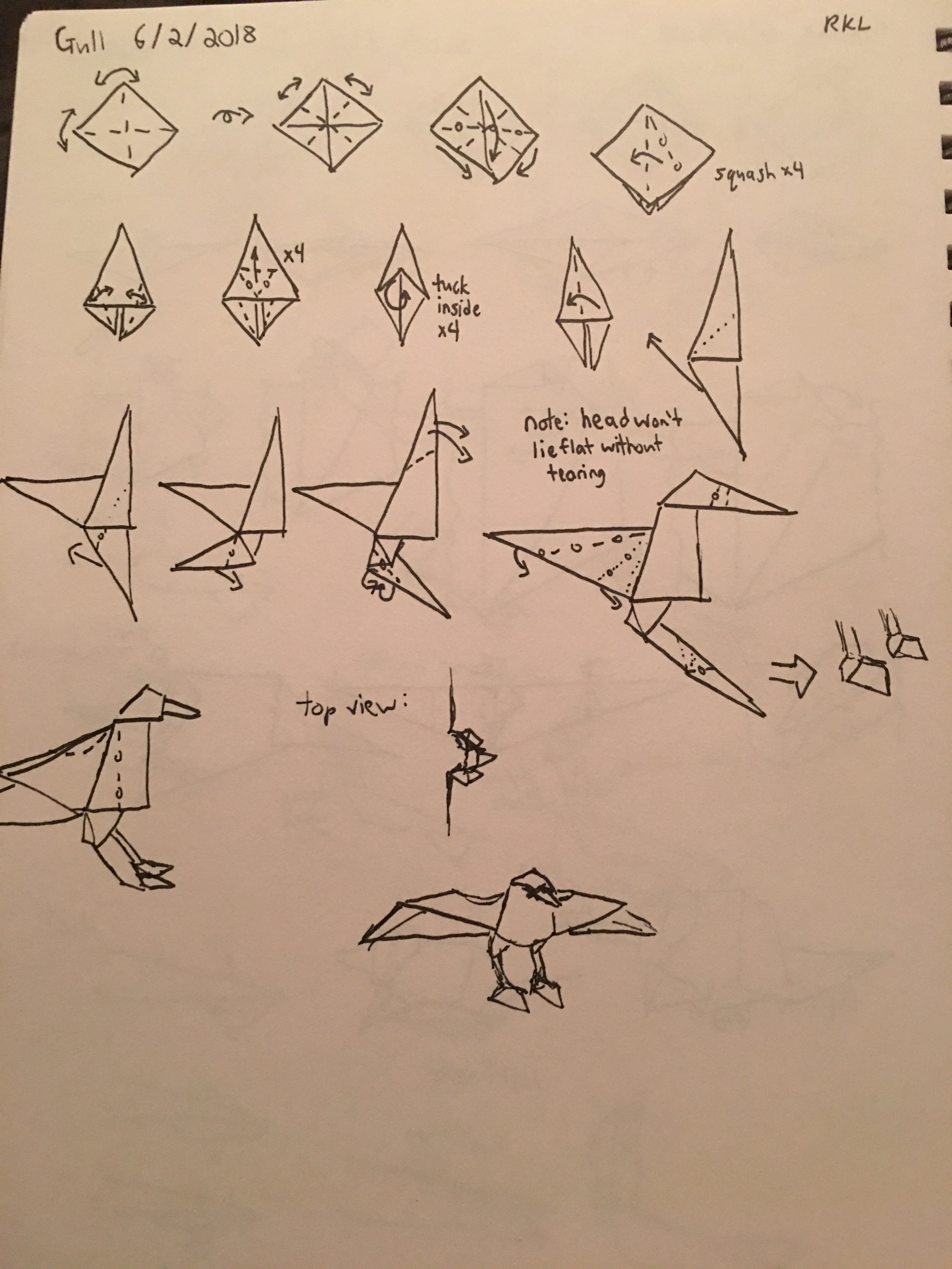 Origami sea bird diagrams