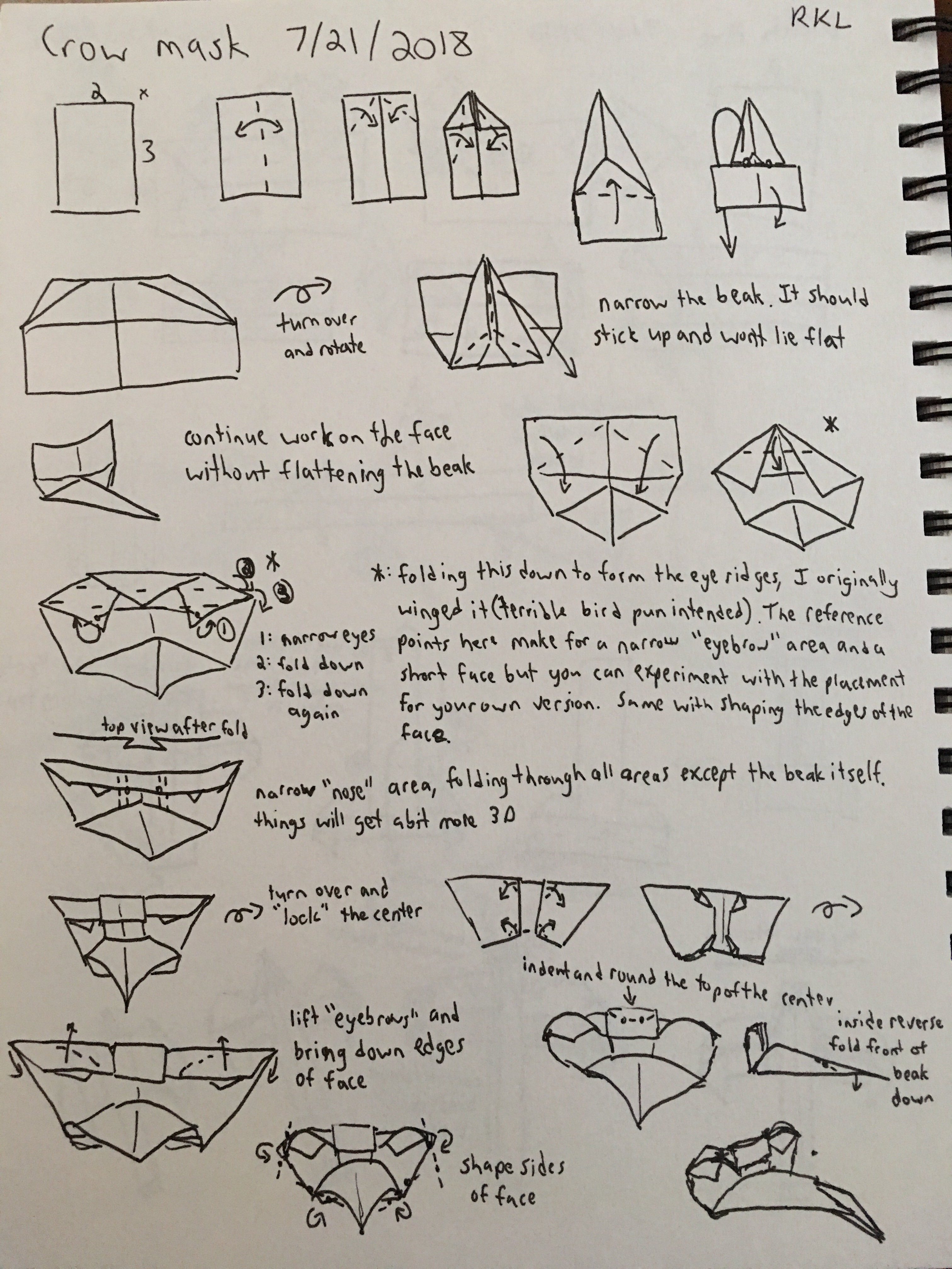 Origami crow mask diagrams