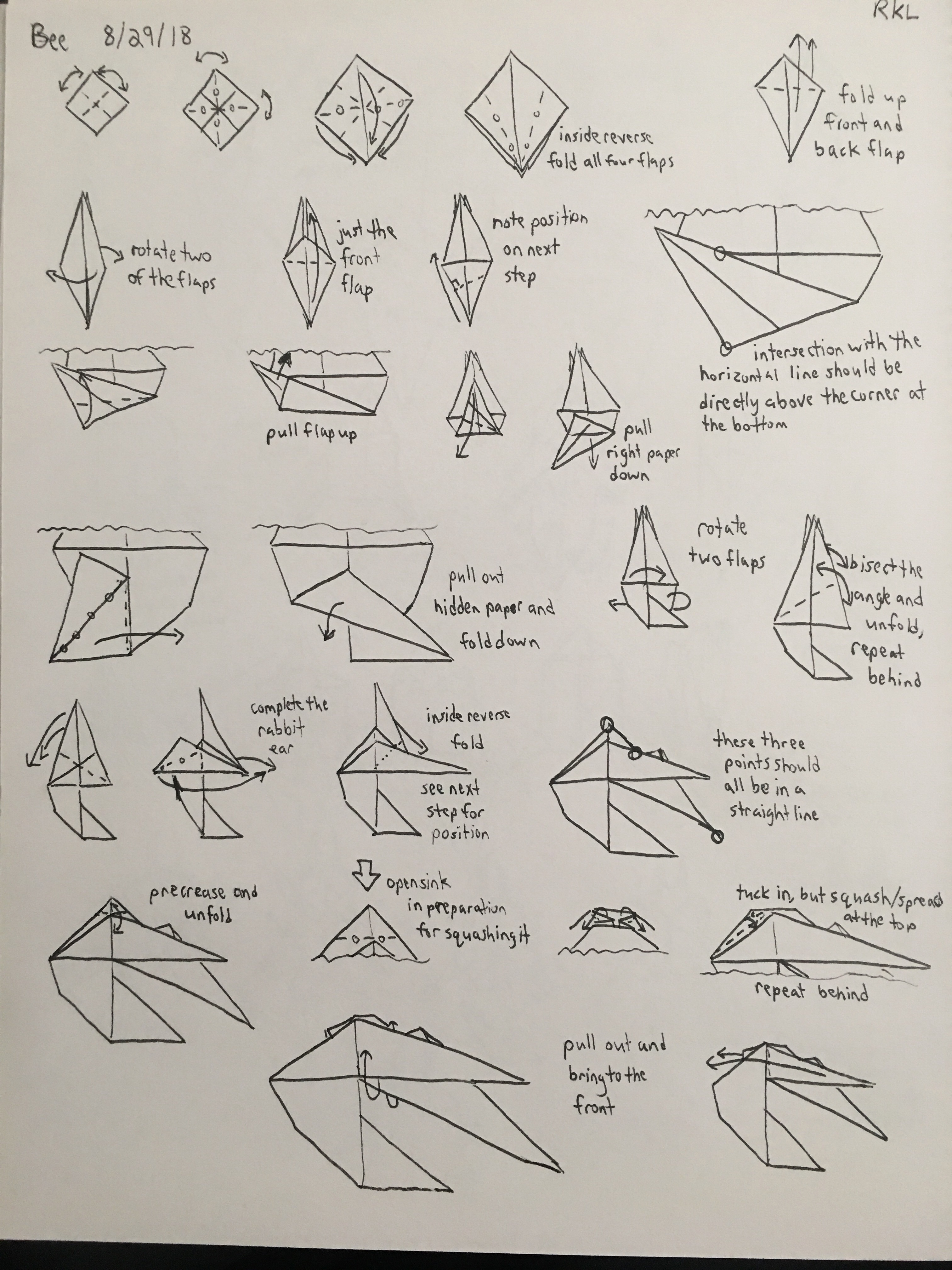 Origami bee diagrams part 1